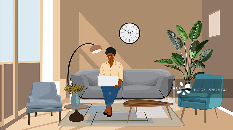 在家远程工作的自由职业黑人女孩图片素材