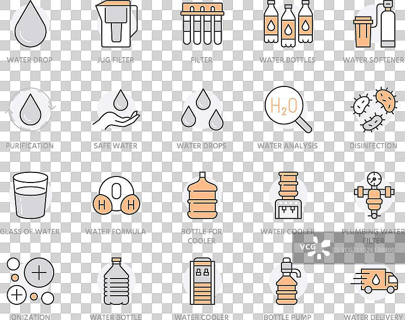 水滴扁平线条图标集：水族滤镜图片素材