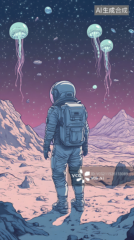 【AI数字艺术】宇航员探索地外生命概念插图图片素材