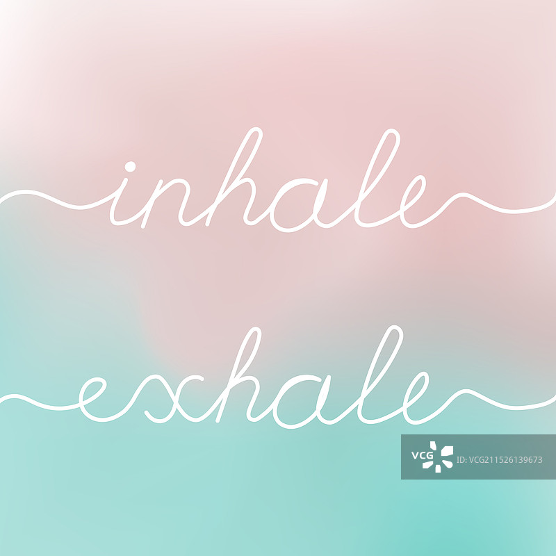 渐变背景上的手写短语：吸气，呼气图片素材
