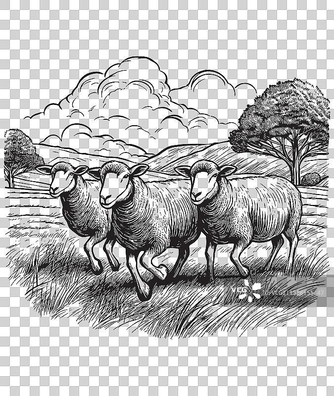 草原上的奶牛雕刻图片素材