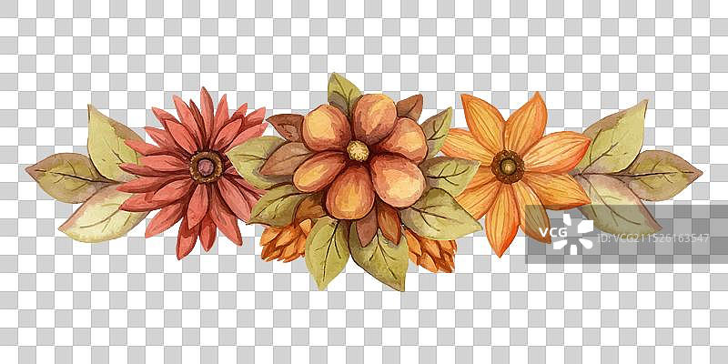 秋季花卉水彩长方形排列图片素材