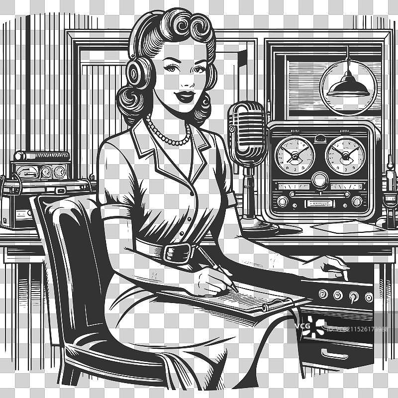 控制台上的无线电女操作员雕刻图片素材