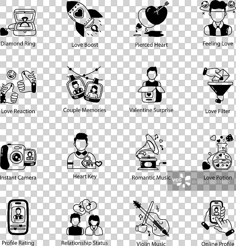 爱情和在线约会的glyph风格图标合集图片素材