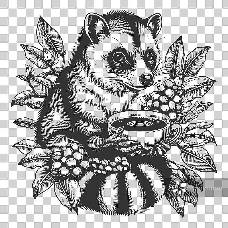 麝香猫亚洲棕榈果子狸咖啡树枝图片素材