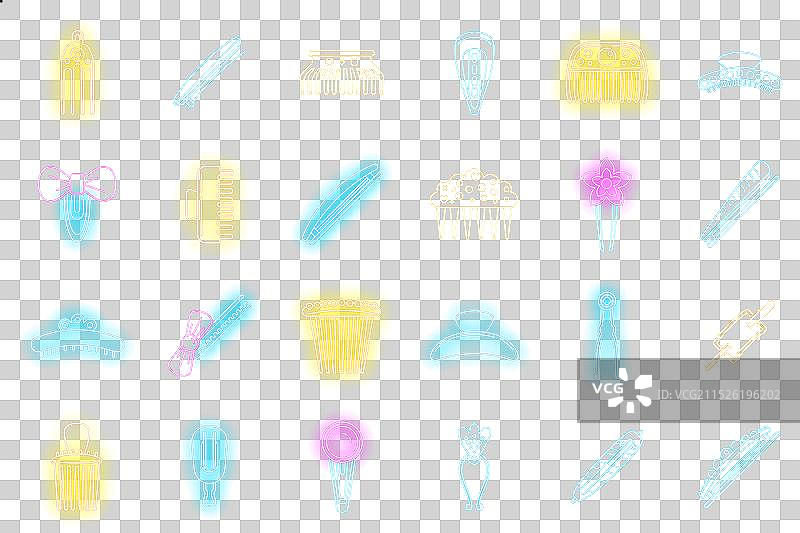 女孩发夹霓虹灯图标集图片素材