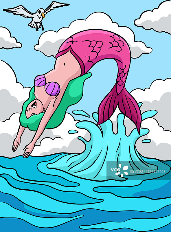 美人鱼后空翻彩色卡通图片素材