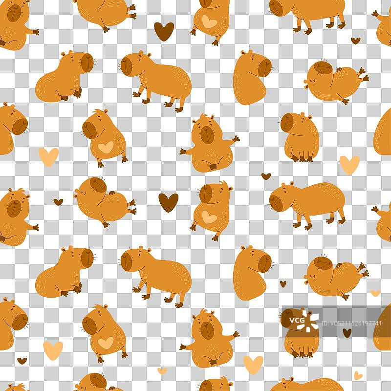 米色背景上的可爱水豚无缝图案图片素材