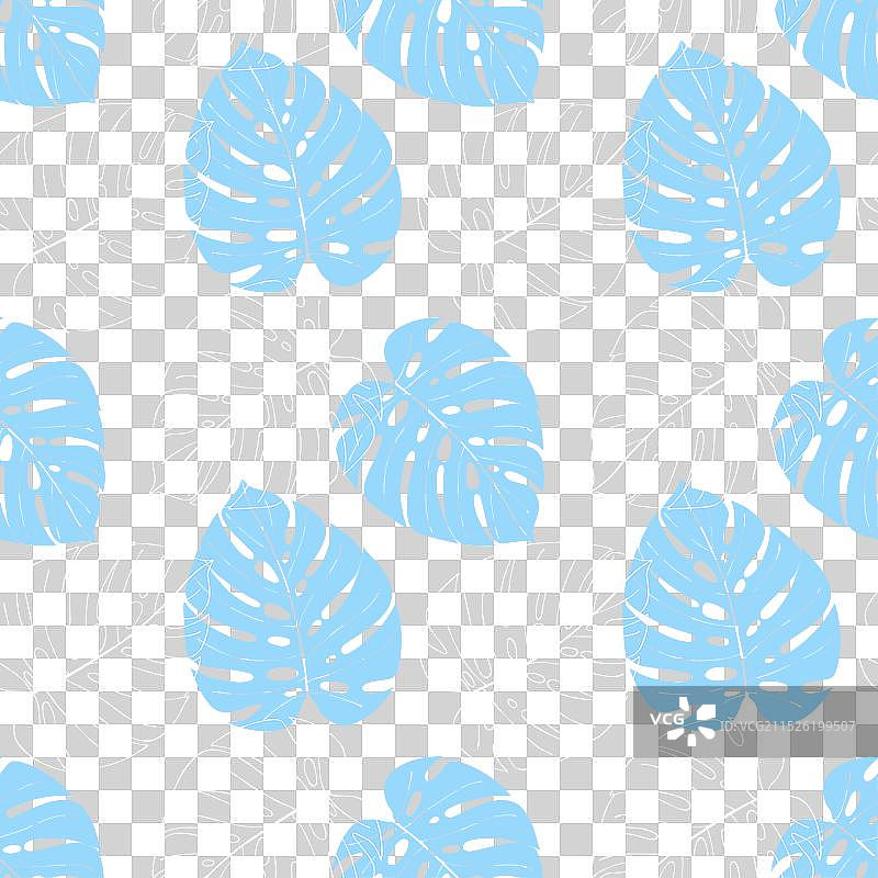 龟背竹图案蓝色叶子涂鸦白色图片素材