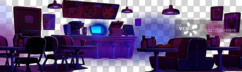 夜晚的披萨店内部-卡通图片素材