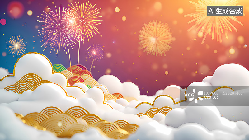 【AI数字艺术】云朵烟花插画图片素材