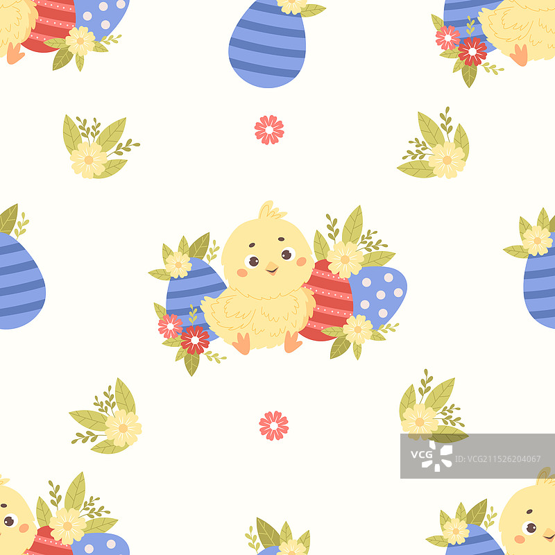 小鸡复活节彩蛋无缝图案图片素材