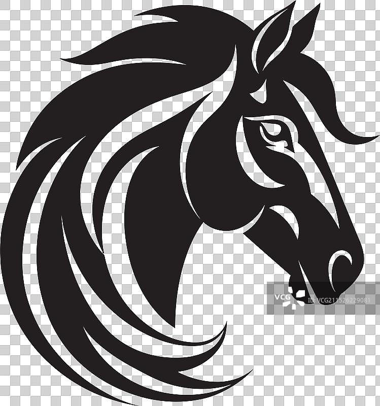 粗犷的马科动物剪影单色艺术雕刻图片素材