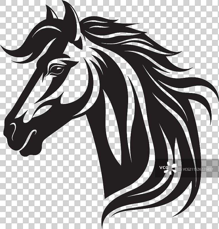 优雅马科动物轮廓单色设计图片素材