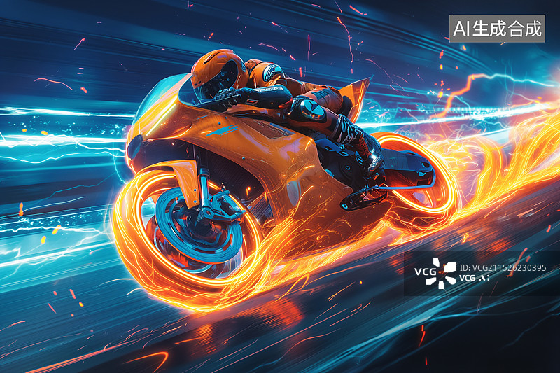 【AI数字艺术】一个车手绚丽的骑摩托车图片素材