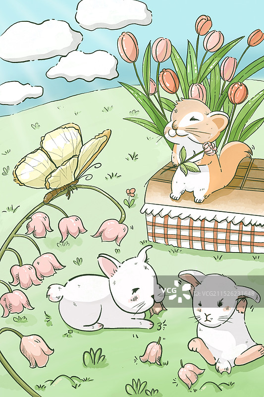 小动物治愈风格插画，儿童插画图片素材