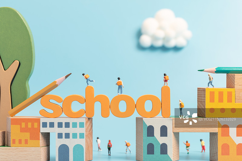 微缩创意积木字母school学校与学生图片素材