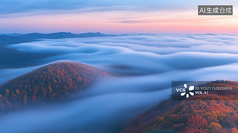 【AI数字艺术】高山 山谷 云海 秋色 自然奇观图片素材