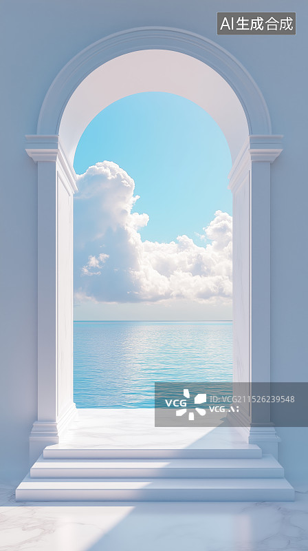 【AI数字艺术】建筑门外的大海风光图片素材