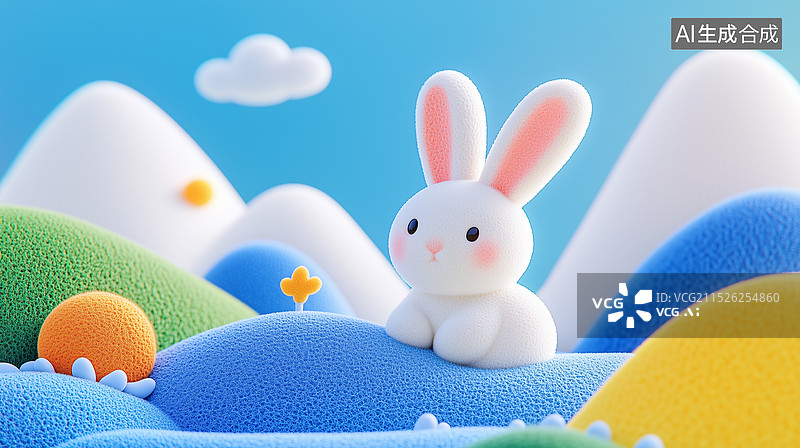 【AI数字艺术】3D羊毛毡风格卡通系列兔子图片素材