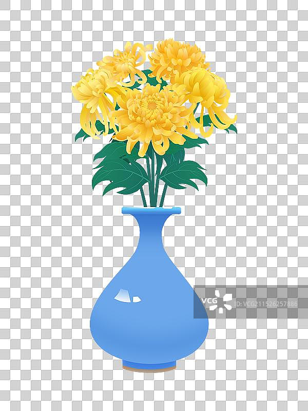 蓝色瓷瓶插菊花图片素材