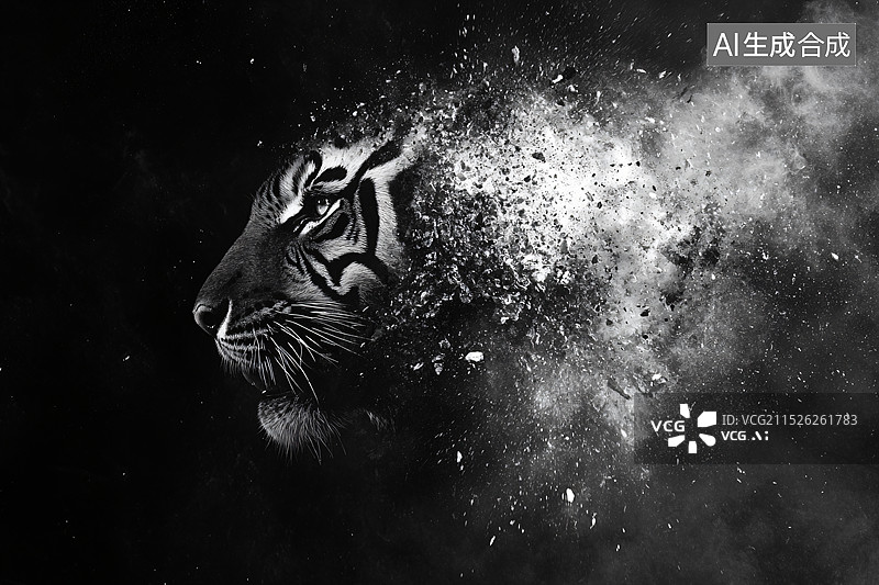 【AI数字艺术】超现实主义粒子风格的老虎图片素材