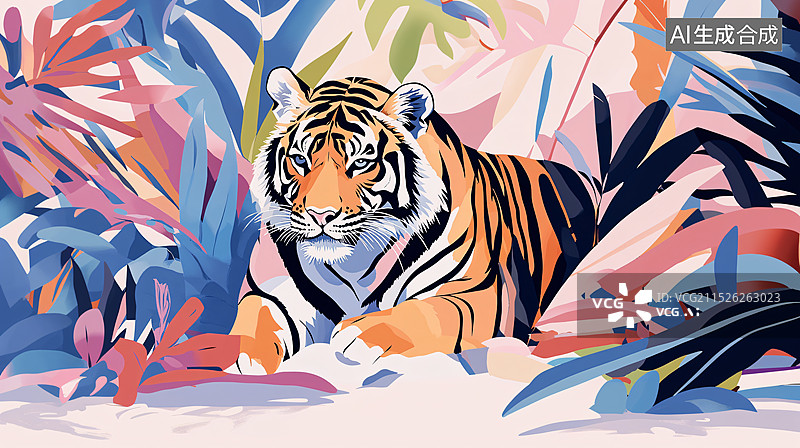 【AI数字艺术】色彩鲜艳的老虎插画图片素材