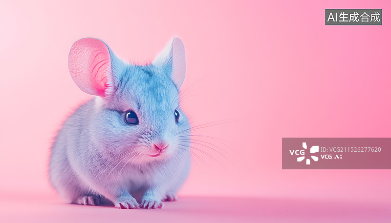 【AI数字艺术】一只可爱的小老鼠，背景是粉红色的。它有着大大的耳朵和圆溜溜的眼睛，显得非常萌图片素材
