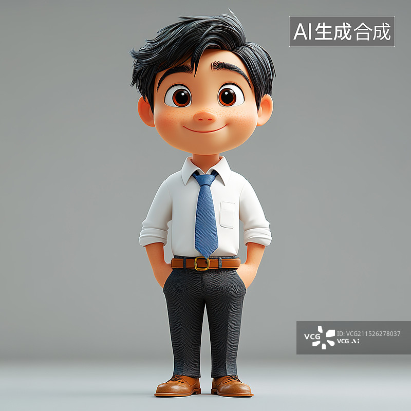 【AI数字艺术】一个穿白衬衫打领带的男人3d插画图片素材