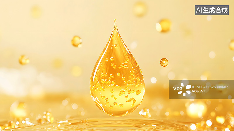 【AI数字艺术】黄色气泡水滴特写图片素材