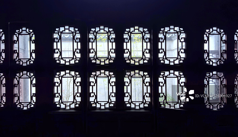 中国古老传统窗阁艺术剪影图案图片素材