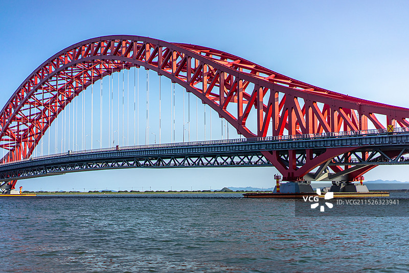 红色跨海大桥风光图片素材