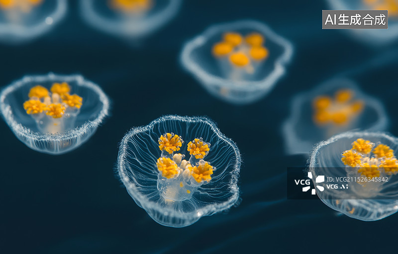 【AI数字艺术】一群色彩斑斓的浮游生物，在显微镜下呈现出迷人的图案和细节图片素材
