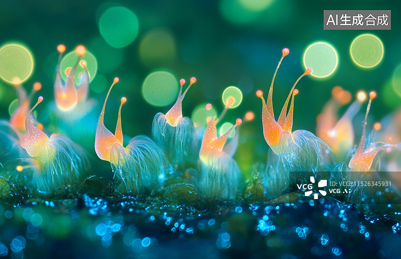 【AI数字艺术】一群色彩斑斓的浮游生物，在显微镜下呈现出迷人的图案和细节图片素材