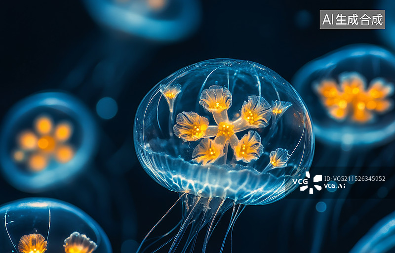 【AI数字艺术】一群色彩斑斓的浮游生物，在显微镜下呈现出迷人的图案和细节图片素材