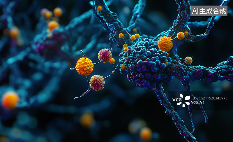 【AI数字艺术】一群色彩斑斓的浮游生物，在显微镜下呈现出迷人的图案和细节图片素材