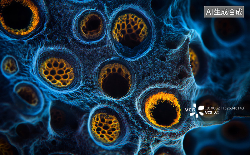 【AI数字艺术】一群色彩斑斓的浮游生物，在显微镜下呈现出迷人的图案和细节图片素材