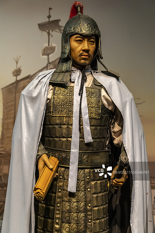 安徽省合肥市安徽名人馆：吕蒙蜡像，吕蒙，名将；字子明，鲁肃后继任大都督，在荆州击败名将关羽图片素材