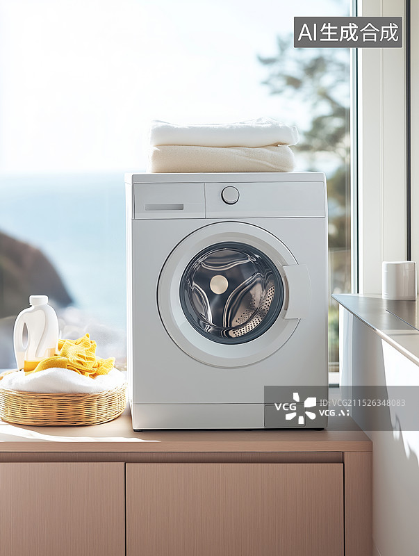 【AI数字艺术】3D室内洗衣机三维空间场景图片素材