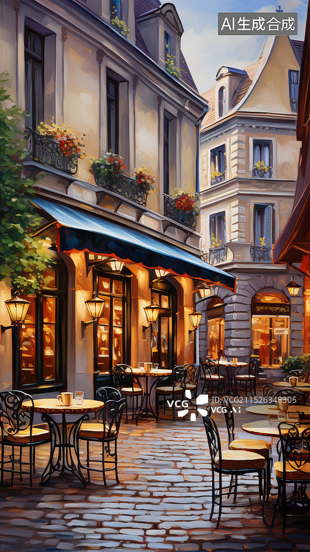 【AI数字艺术】印象派油画风欧洲街道背景图片素材