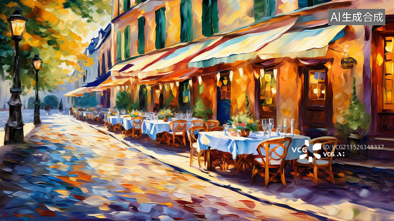 【AI数字艺术】印象派油画风欧洲街道背景图片素材