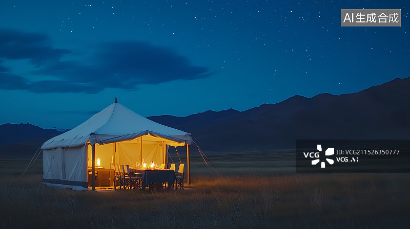 【AI数字艺术】星空下的露营天幕图片素材