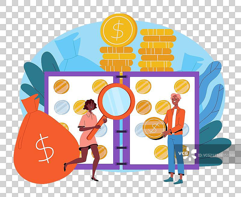 男女收集硬币图片素材