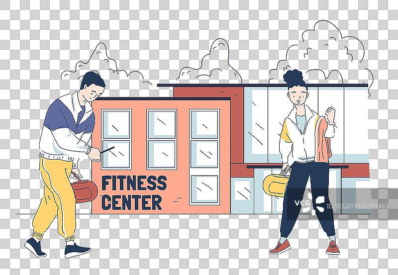 健身中心人物：带包的男女图片素材