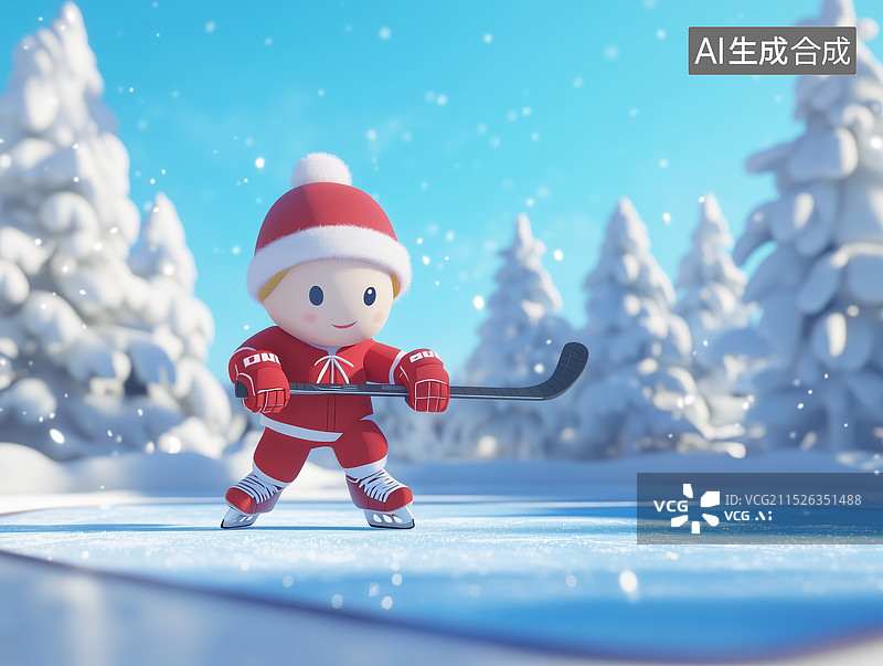 【AI数字艺术】结冰的湖面上打冰球的人图片素材