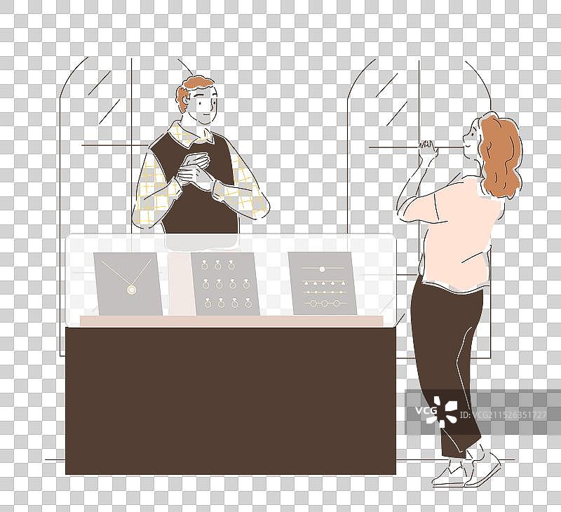 在珠宝店里，年轻女孩挑选黄金首饰图片素材