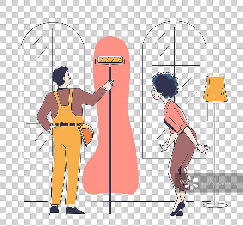 工人用滚筒油漆墙壁图片素材