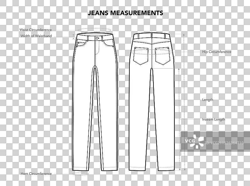 牛仔裤尺寸测量合集图片素材