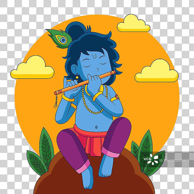 克里希纳 Janmashtami 扁平风图片素材