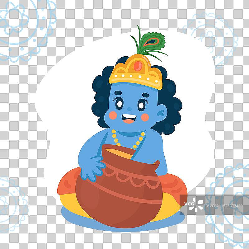 手绘的奎师那婴儿吃黄油图片素材